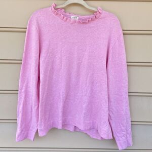 NWT J. Crew Cotton Ruffleneck Sweater Soft Rose Pink Long Sleeve Women's Plus 3X
